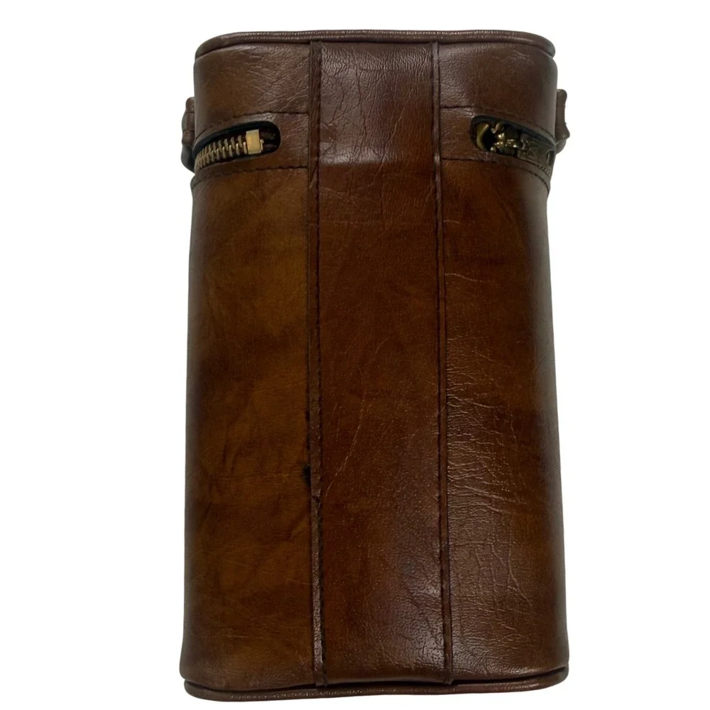 Vintage Western Longhorn Travel Bar Kit Brown Faux Leather Case with 2‎ Flasks